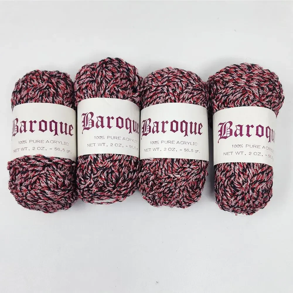 4 Skeins Vintage Baroque Yarn Variegated Color Red Pink Black 56 g Each Acrylic